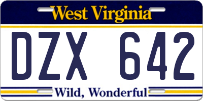 WV license plate DZX642