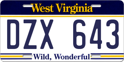 WV license plate DZX643