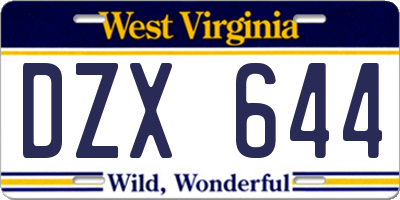 WV license plate DZX644