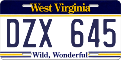 WV license plate DZX645