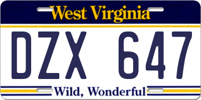 WV license plate DZX647