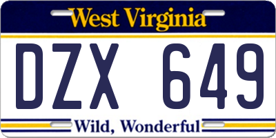 WV license plate DZX649