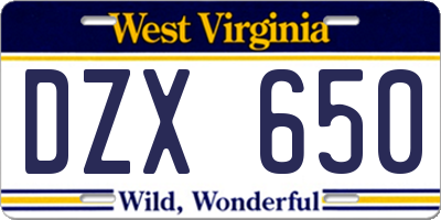 WV license plate DZX650