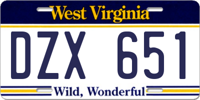 WV license plate DZX651