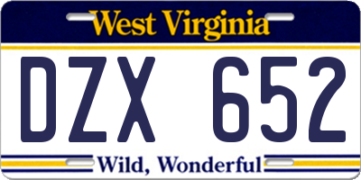 WV license plate DZX652