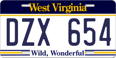 WV license plate DZX654