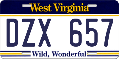 WV license plate DZX657