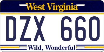 WV license plate DZX660