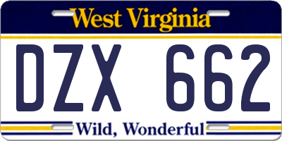 WV license plate DZX662