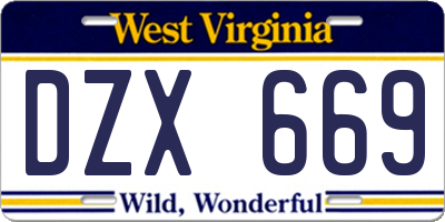 WV license plate DZX669