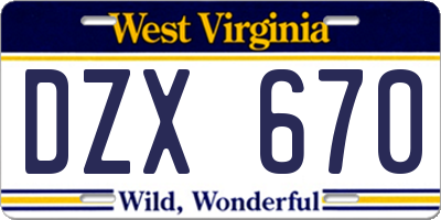 WV license plate DZX670