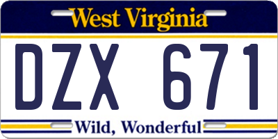 WV license plate DZX671