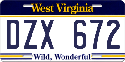 WV license plate DZX672