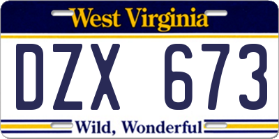 WV license plate DZX673