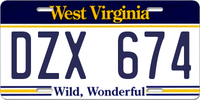 WV license plate DZX674