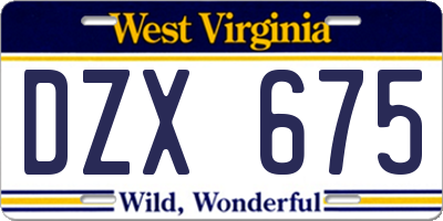 WV license plate DZX675