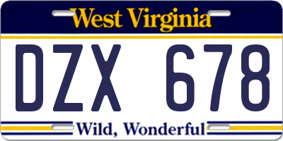 WV license plate DZX678