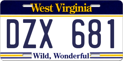 WV license plate DZX681