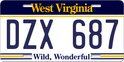 WV license plate DZX687