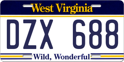 WV license plate DZX688