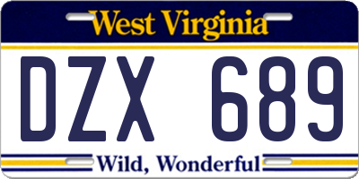 WV license plate DZX689