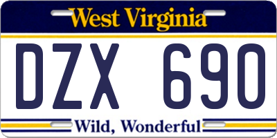 WV license plate DZX690