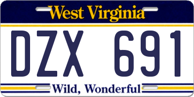 WV license plate DZX691