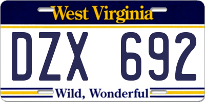 WV license plate DZX692