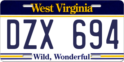 WV license plate DZX694