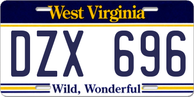 WV license plate DZX696