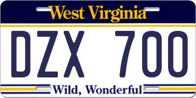 WV license plate DZX700