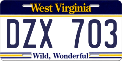 WV license plate DZX703