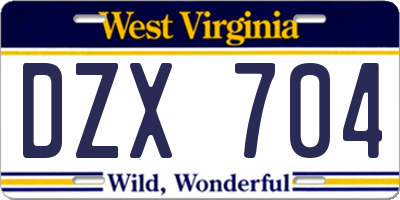 WV license plate DZX704