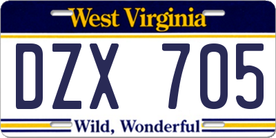 WV license plate DZX705