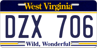 WV license plate DZX706