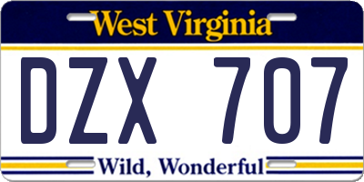 WV license plate DZX707