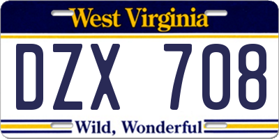 WV license plate DZX708