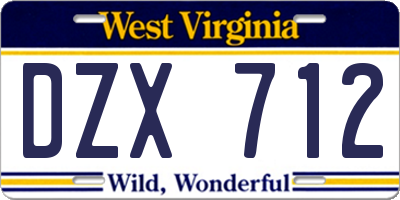 WV license plate DZX712