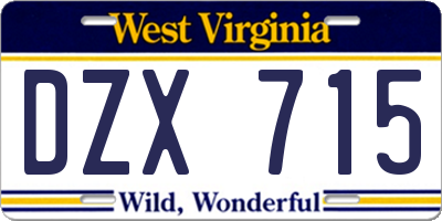 WV license plate DZX715