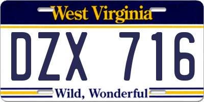 WV license plate DZX716