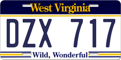 WV license plate DZX717