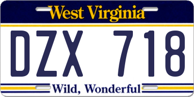 WV license plate DZX718