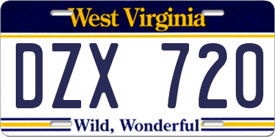 WV license plate DZX720