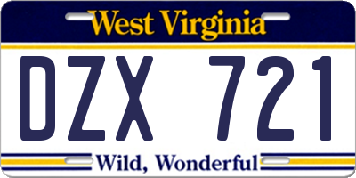 WV license plate DZX721