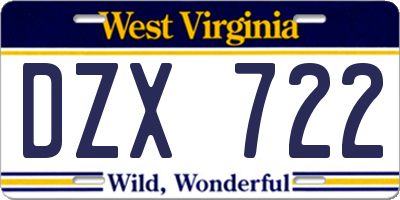 WV license plate DZX722