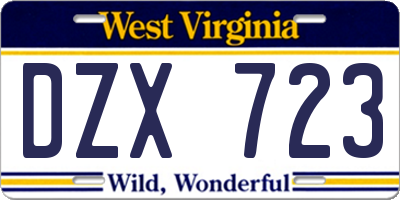 WV license plate DZX723