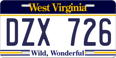 WV license plate DZX726