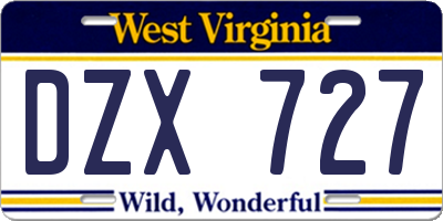 WV license plate DZX727