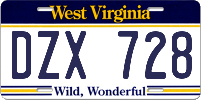 WV license plate DZX728