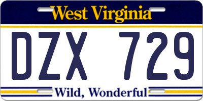 WV license plate DZX729